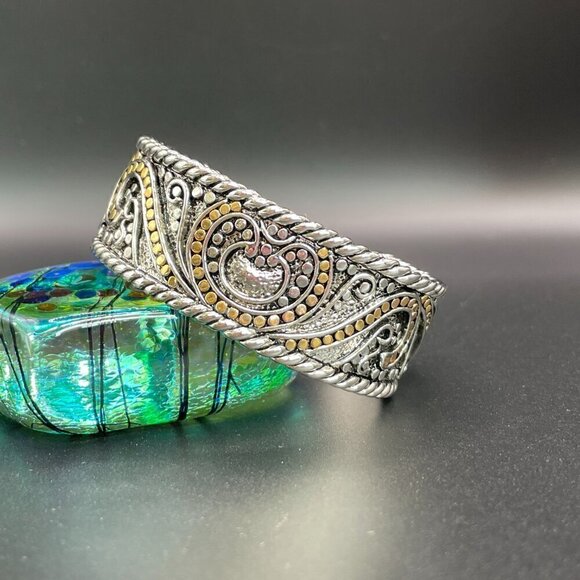 Two Tone Cuff Bracelet Silver and Gold Tones #1347 - Picture 7 of 8